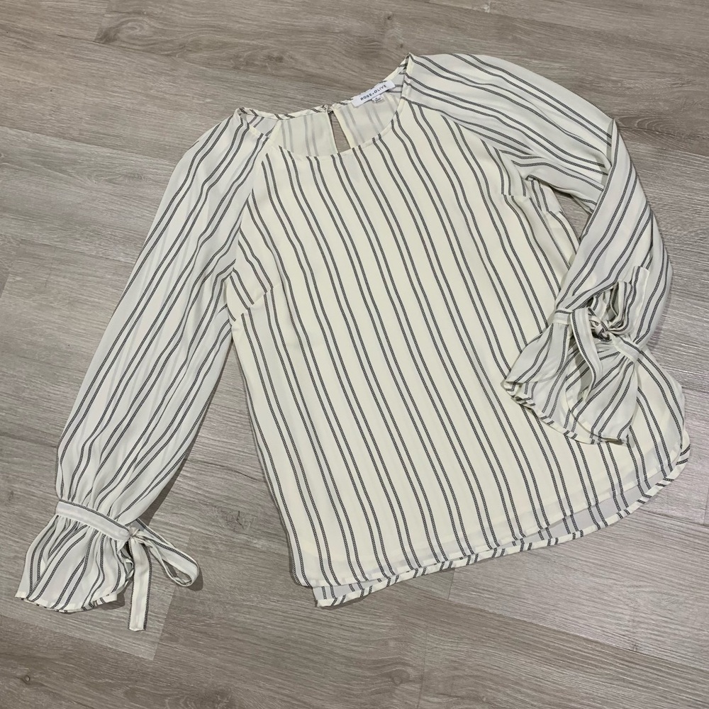 Rose & Olive Tied Sleeve Stripe Blouse